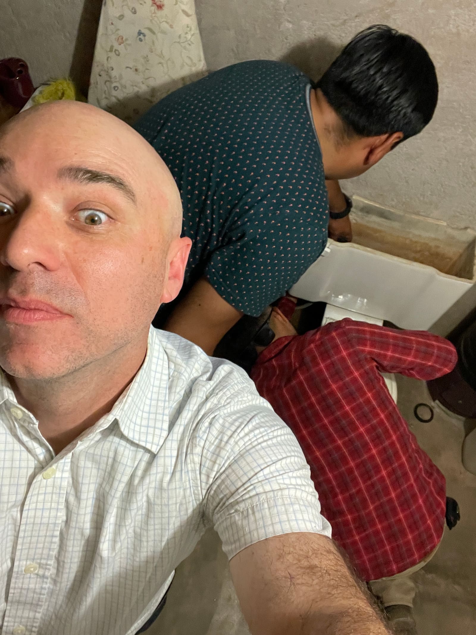 Mid-repair on the Rancho's only toilet